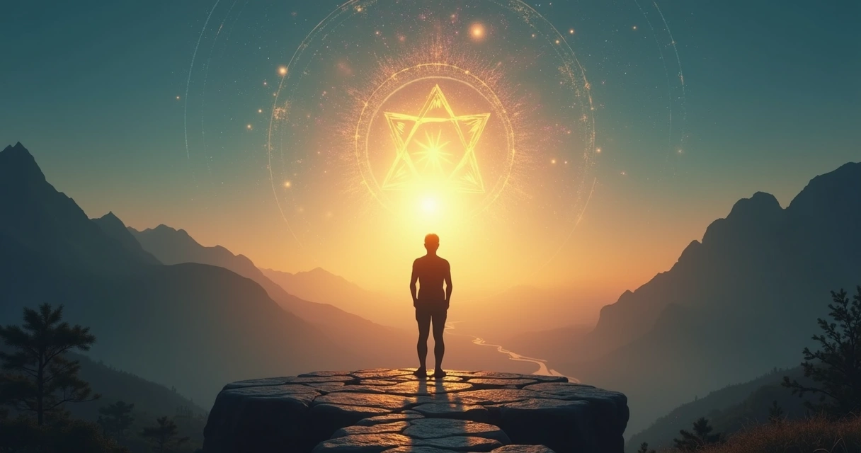 Human silhouette in a luminous landscape symbolizing integrated consciousness 