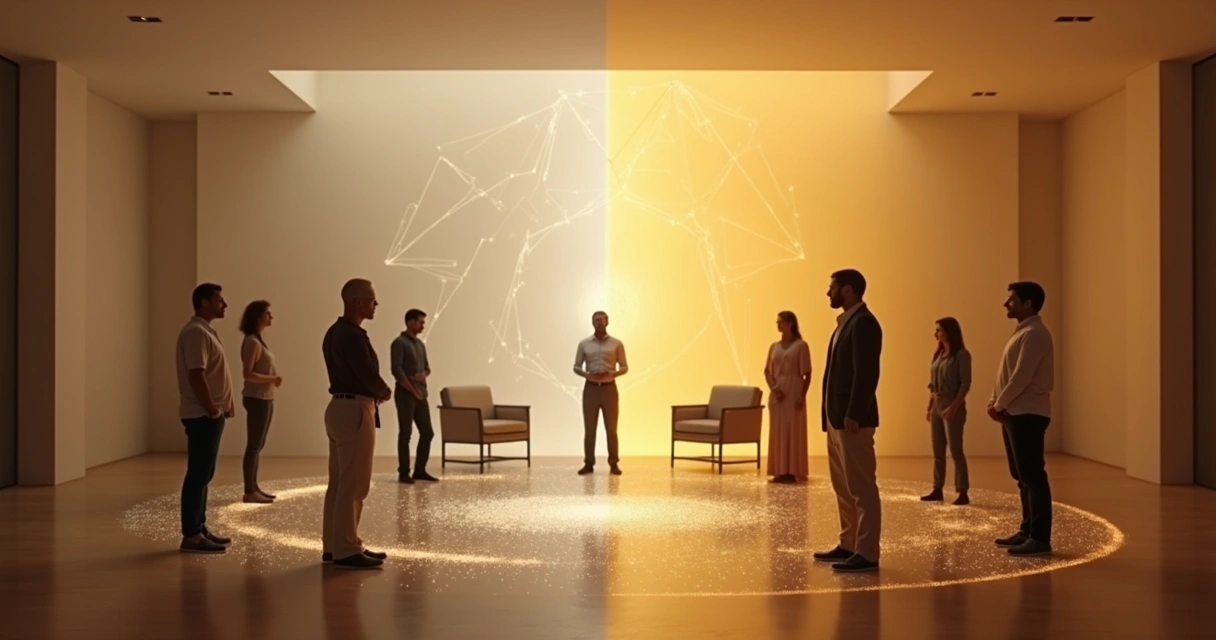 Split-screen comparison of Marquesian constellation and family constellation session 