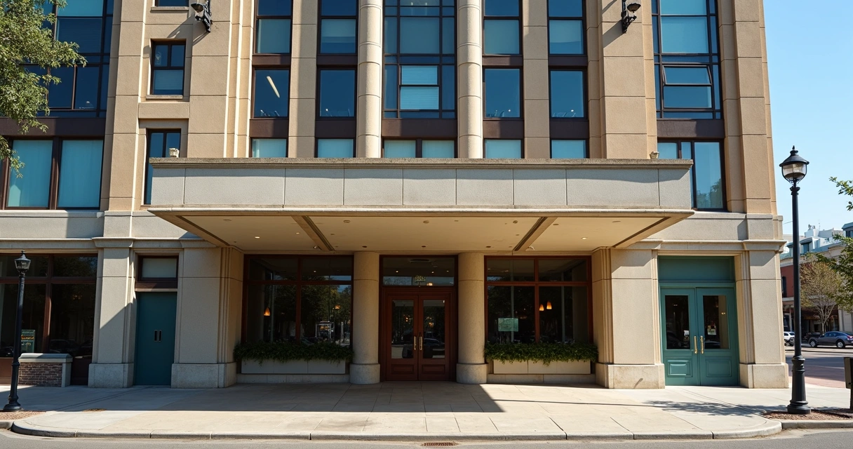 Marquise recuperada e revitalizada em fachada urbana 