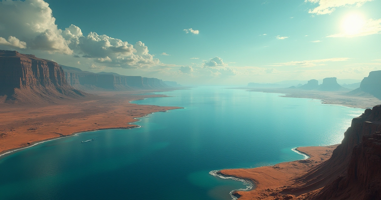 Reconstrução artística de Marte com um antigo oceano no hemisfério norte 
