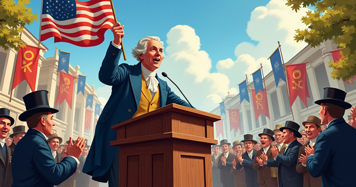 Martin Van Buren 1840 campaign rally with OK banners 