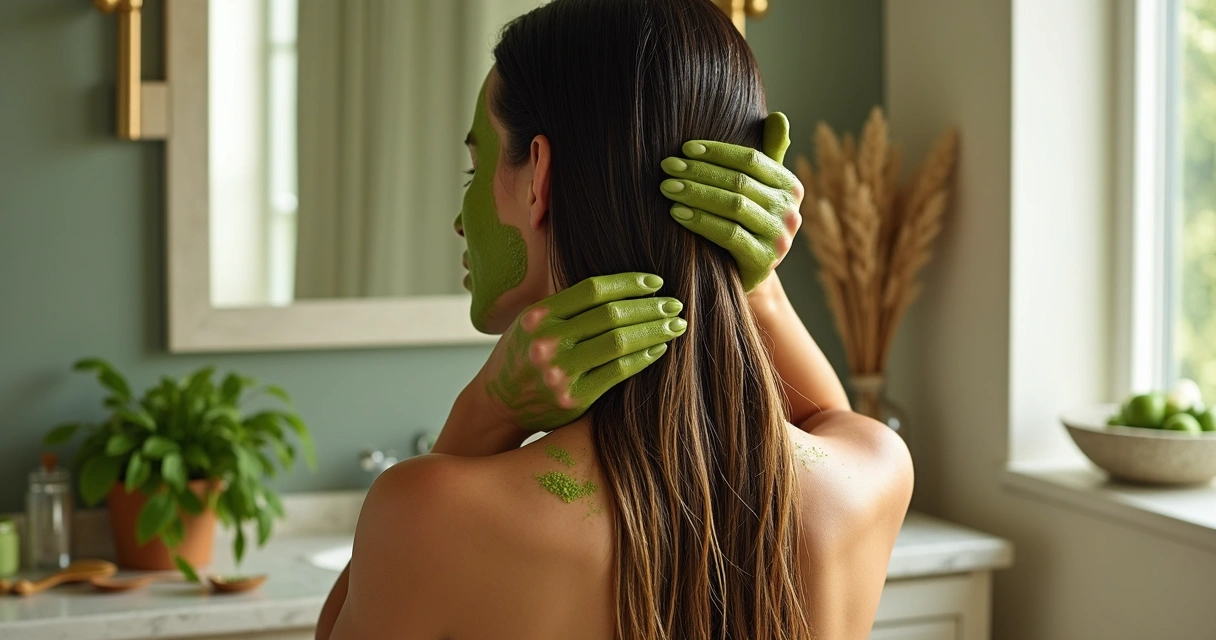 Máscara de moringa aplicada nos fios de cabelo 