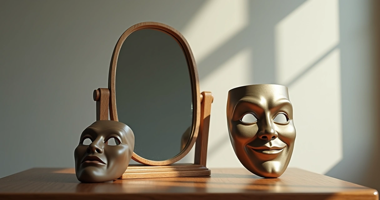 Dos máscaras faciales sobre una mesa junto a un espejo