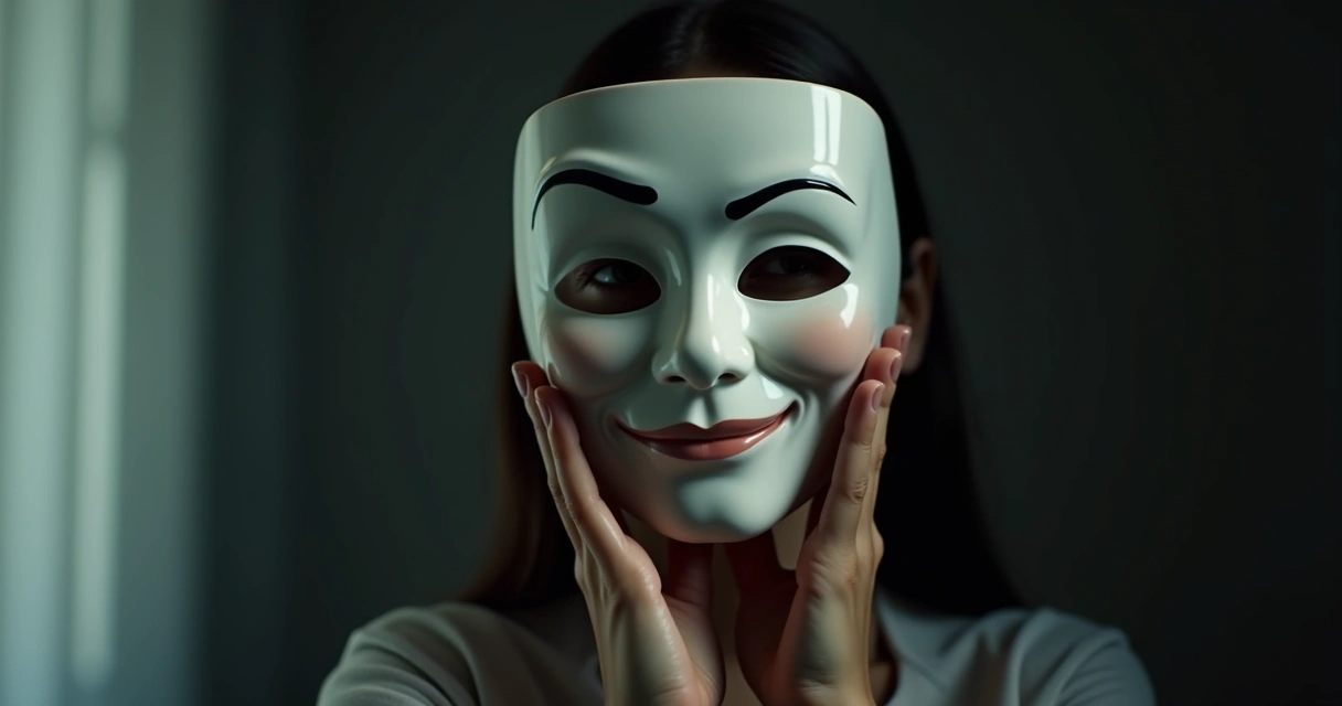 Person holding a mask in front of their face