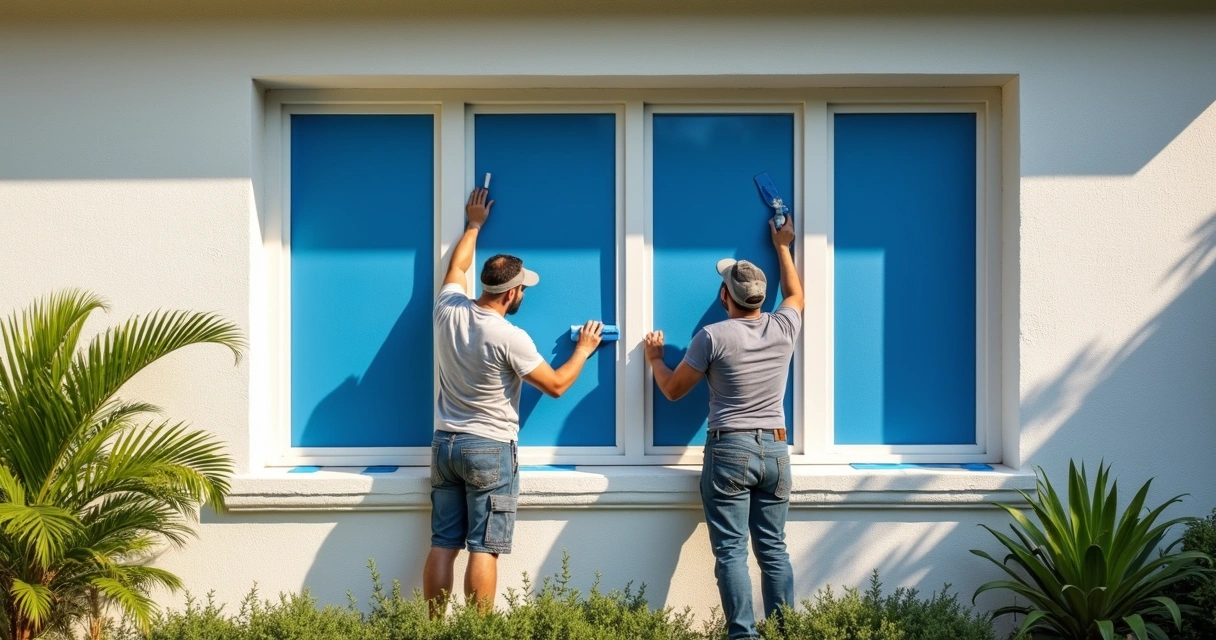Masking Florida windows before painting. 