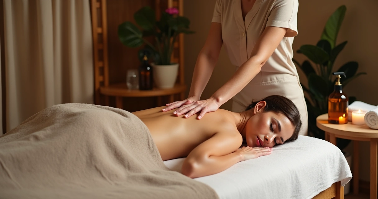 Profissional realizando massagem corpo a corpo em ambiente sofisticado e discreto 