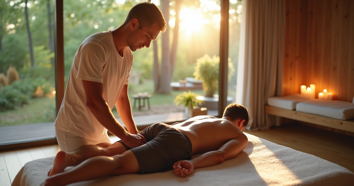 Massagem esportiva realizada em ambiente sofisticado de spa urbano 