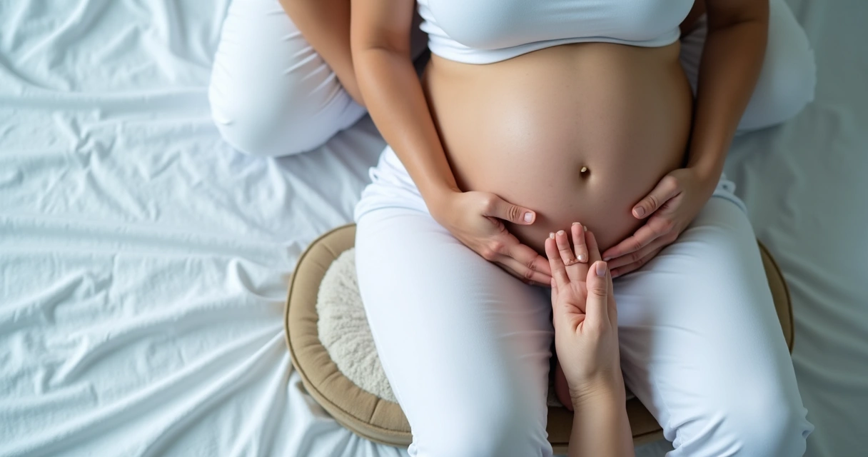 Mãos massageando os pés de uma gestante 