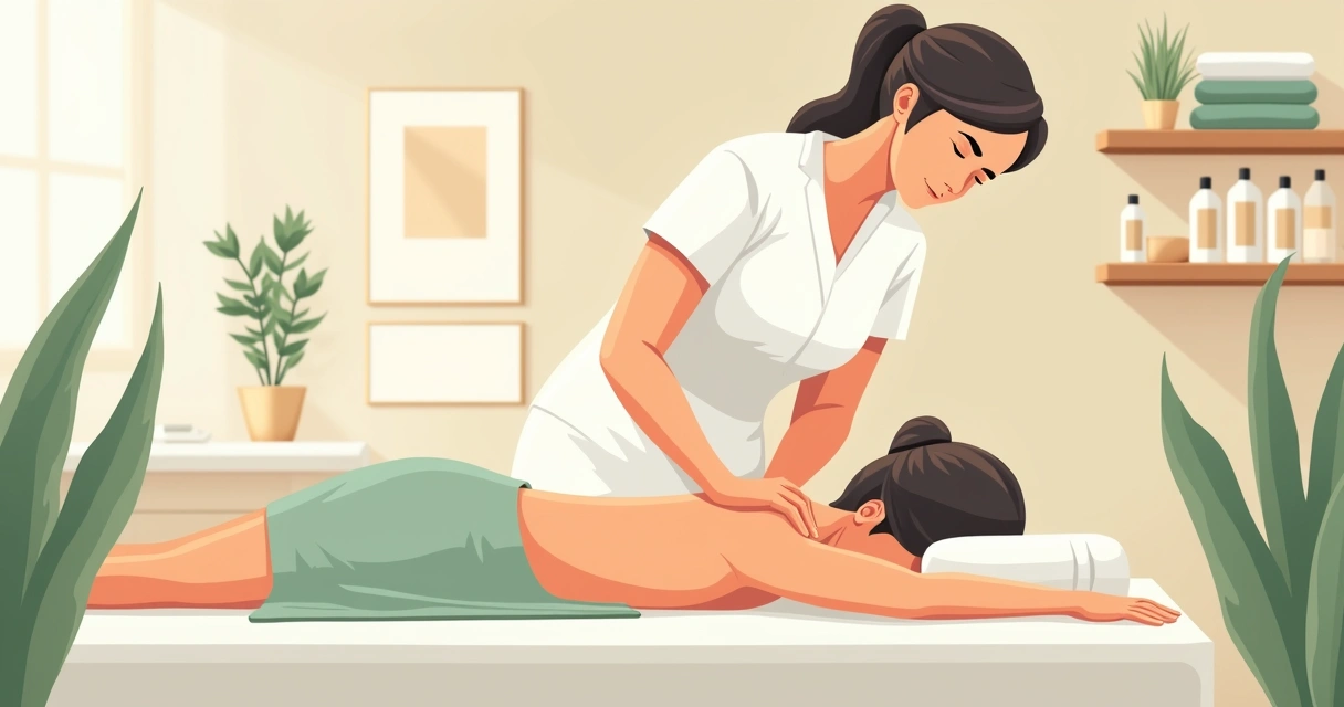 Profissional aplicando massagem relaxante em sala de atendimento 