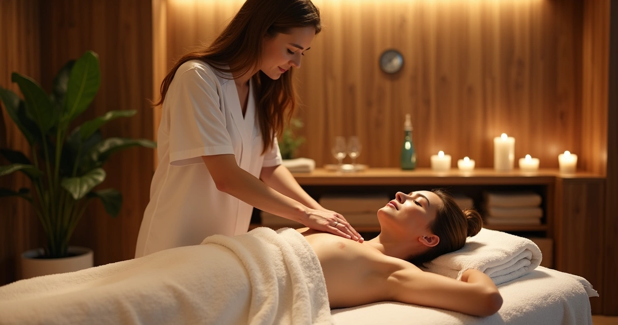 Profissional aplicando massagem relaxante em ambiente sofisticado do spa 