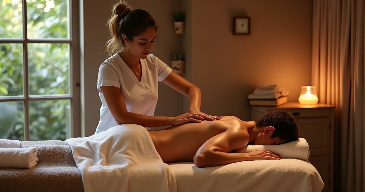 Pessoa recebendo massagem relaxante em ambiente moderno 