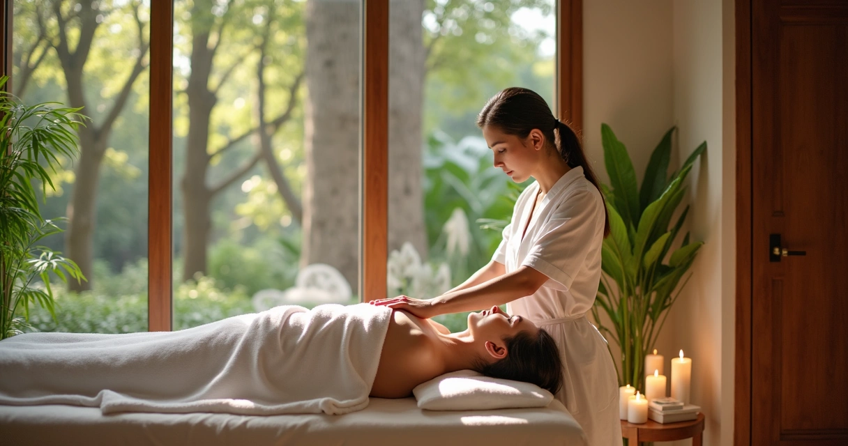 Massagem relaxante em ambiente de spa sofisticado 