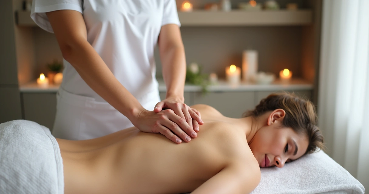 Profissional faz massagem sueca nas costas de cliente 