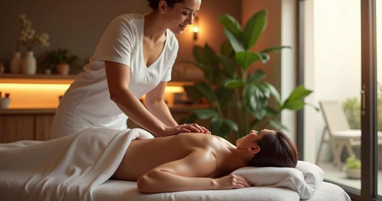 Massagista profissional atendendo cliente em sala de massagem bem iluminada com decoração moderna no Ipiranga 