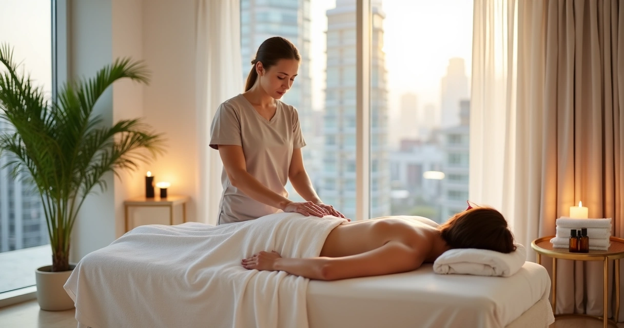 Massagista atendendo cliente em sala profissional e moderna em Alphaville 