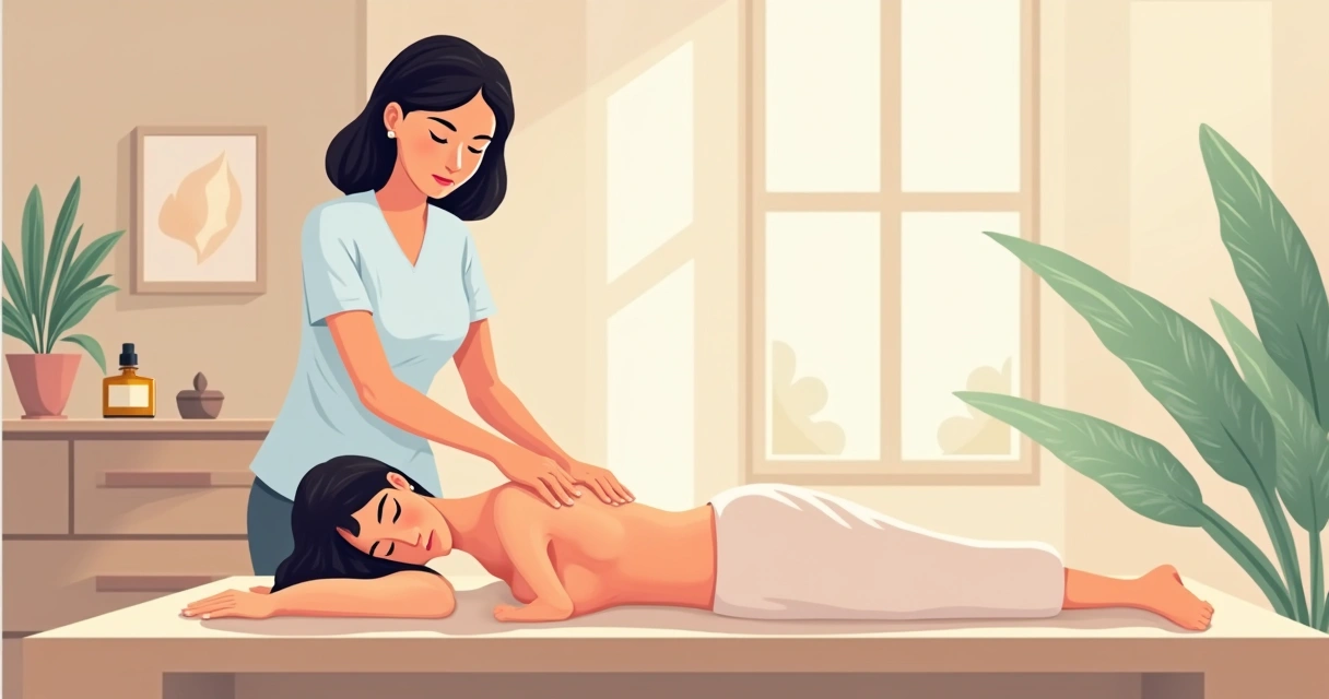 Massoterapeuta aplicando massagem relaxante em cliente. 