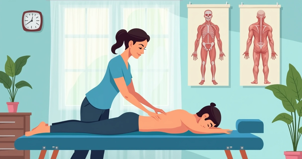 Profissional realizando massagem terapêutica nas costas de adulto para alívio da dor. 