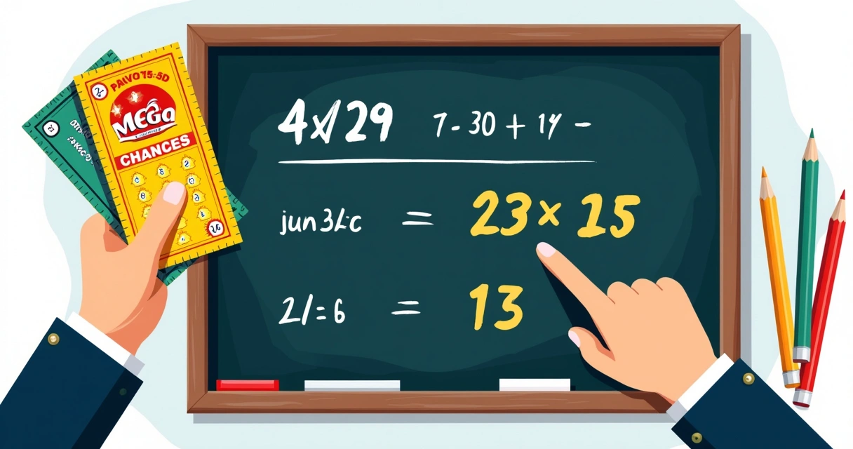 Fórmulas matemáticas e números de probabilidade ao lado de bilhetes de loteria 