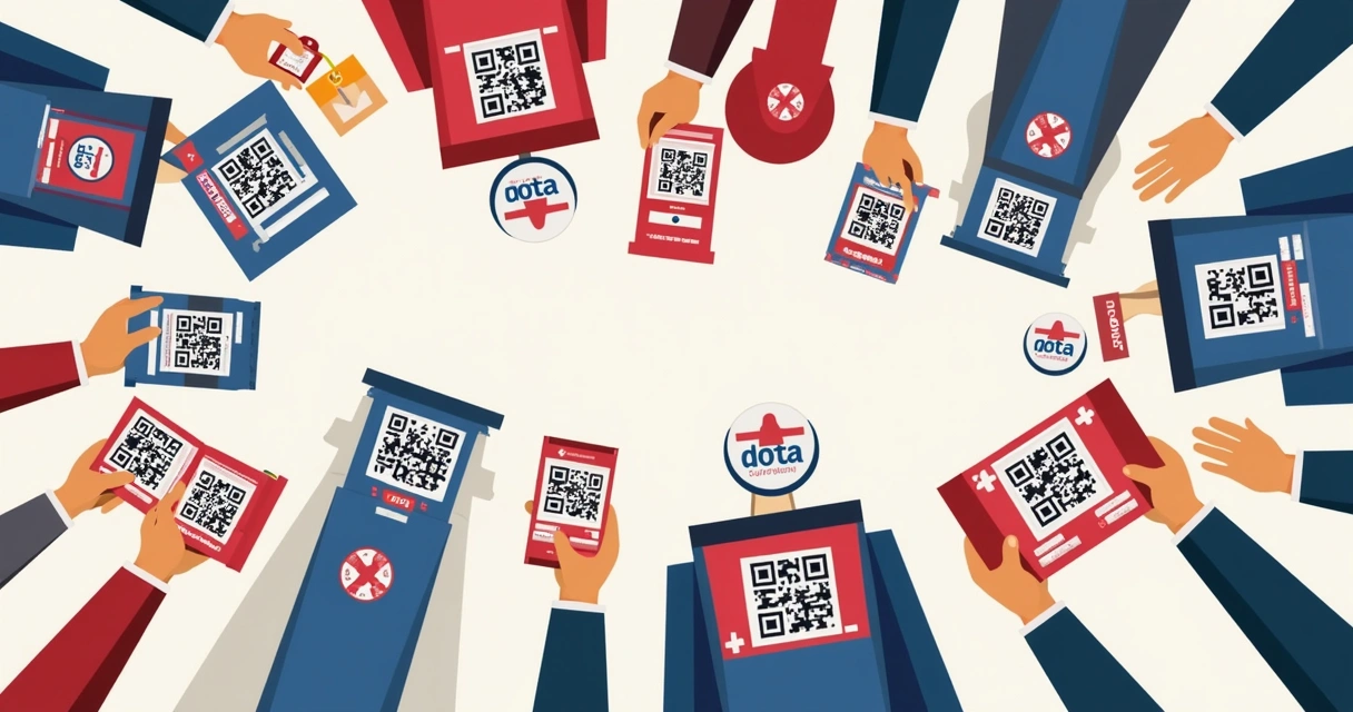 Materiais de campanha como panfletos e camisetas com QR code de filiação