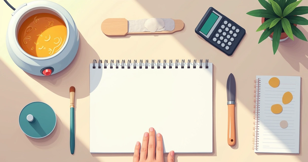 Materiais de depilação organizados em mesa branca