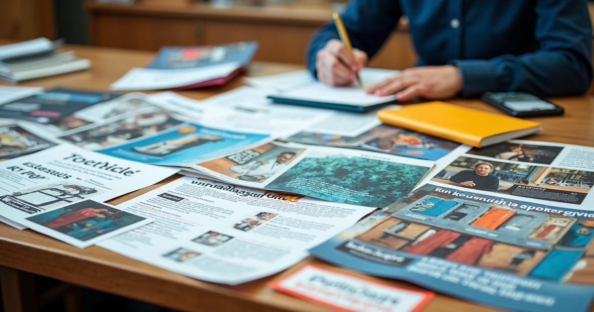 Materiais gráficos de empresa com excesso de informações, fontes e cores desordenadas