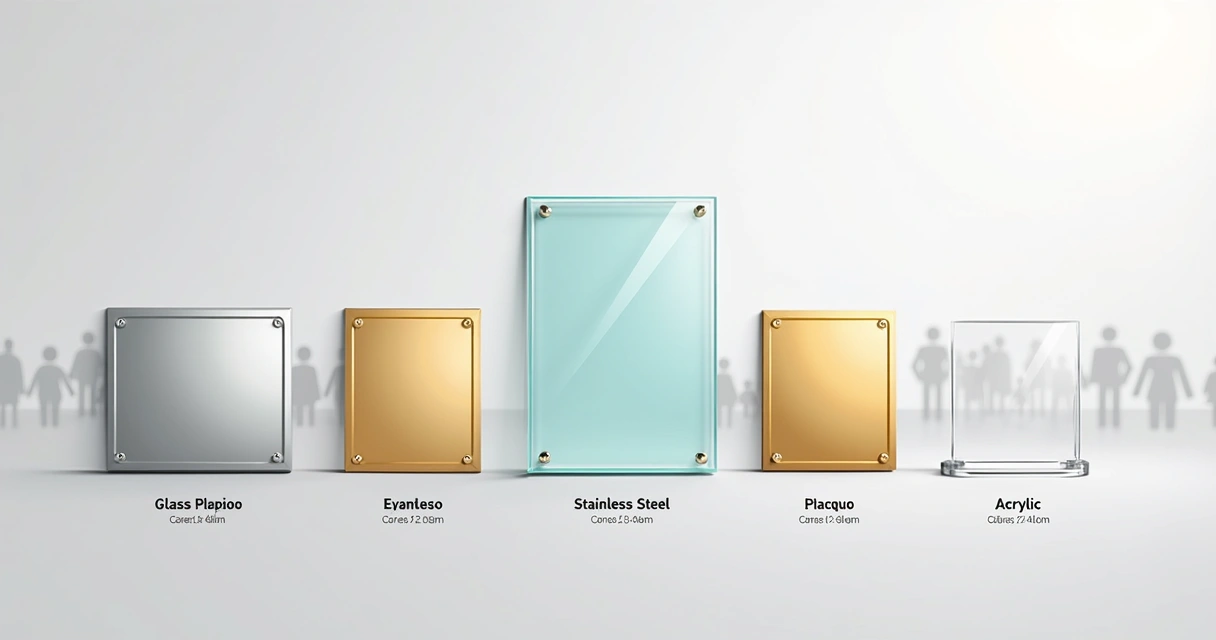 Vários tipos de materiais para placas de homenagem lado a lado 