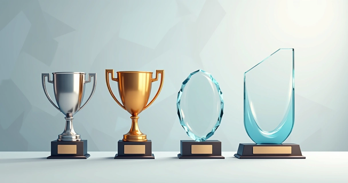 Comparação visual de materiais para troféus corporativos 
