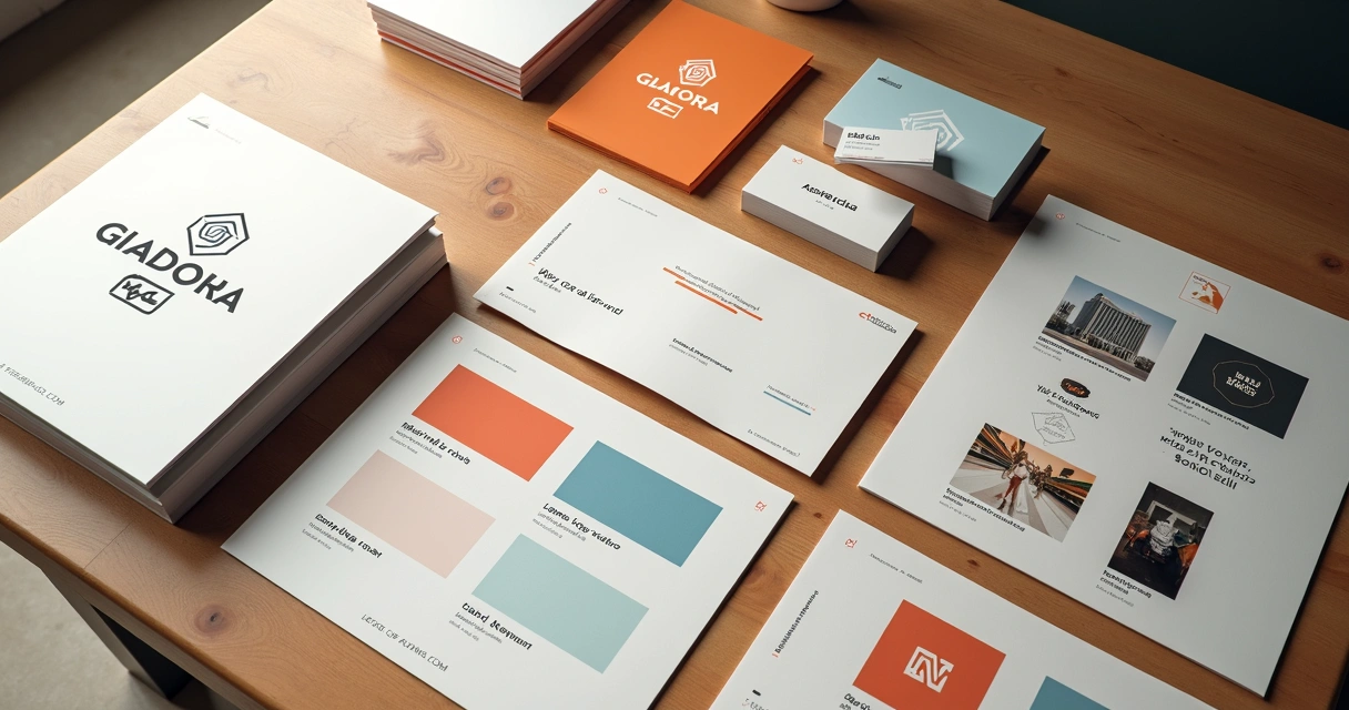 Materiais de branding alinhados como exemplos de comunicação visual 