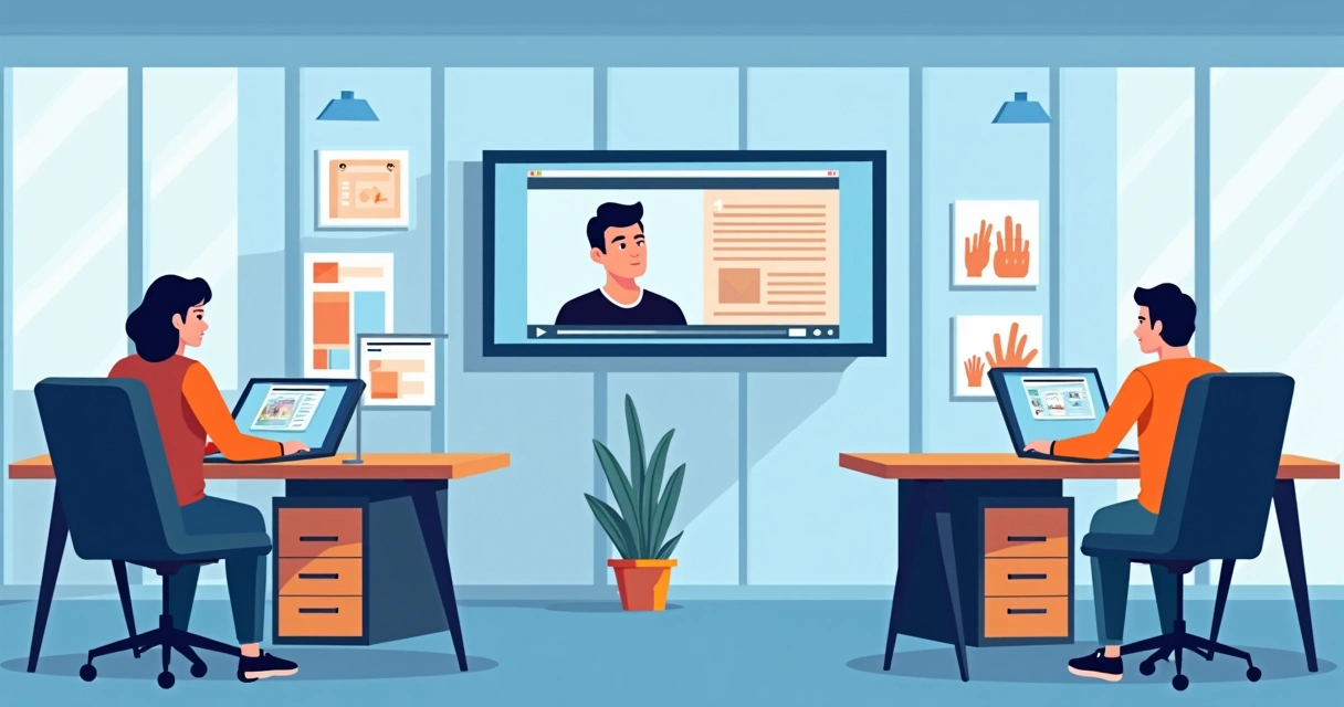 Material educativo em Libras com colaboradores interagindo 