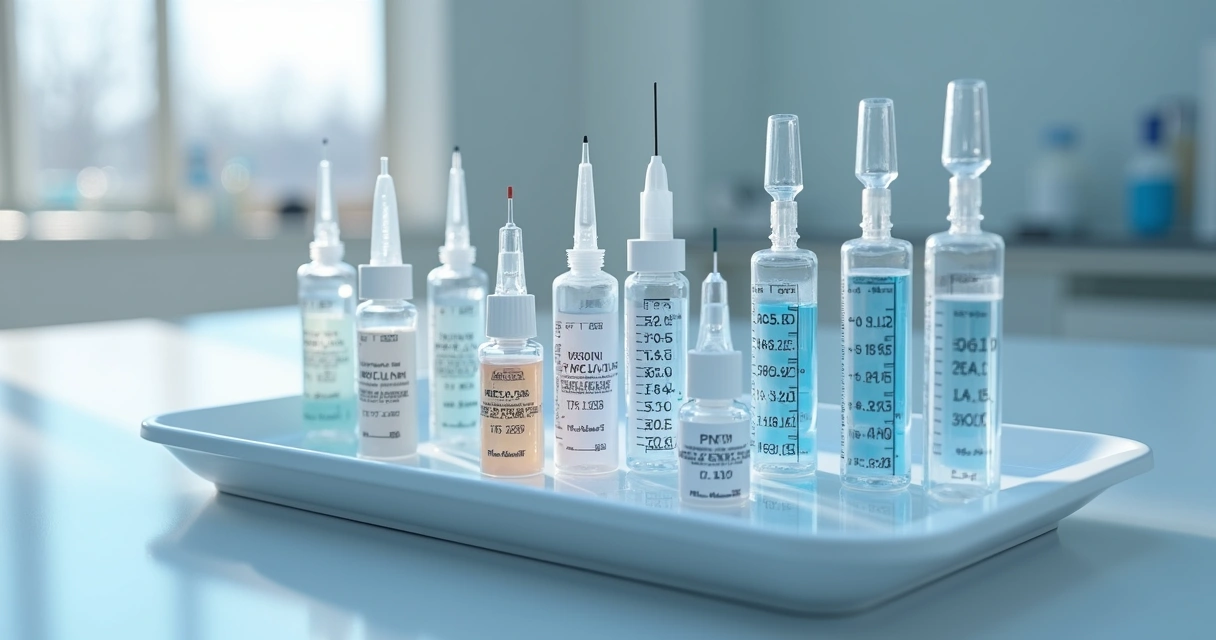 Ilustração dos materiais de preenchimento peniano, seringas e frascos, com destaque para PMMA e ácido hialurônico