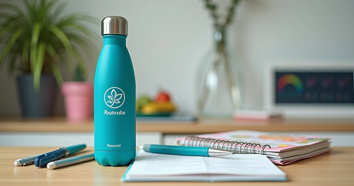 Materiais personalizados de nutrição em mesa de escritório