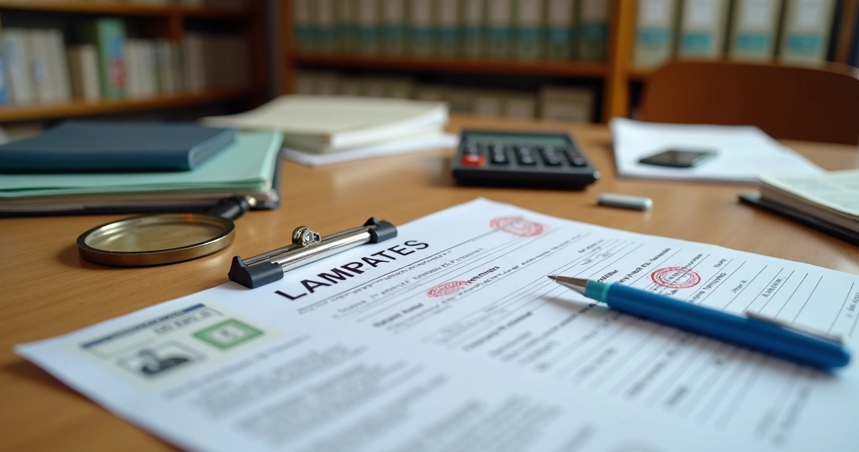 Matrícula de imóvel e documentos sobre mesa de cartório