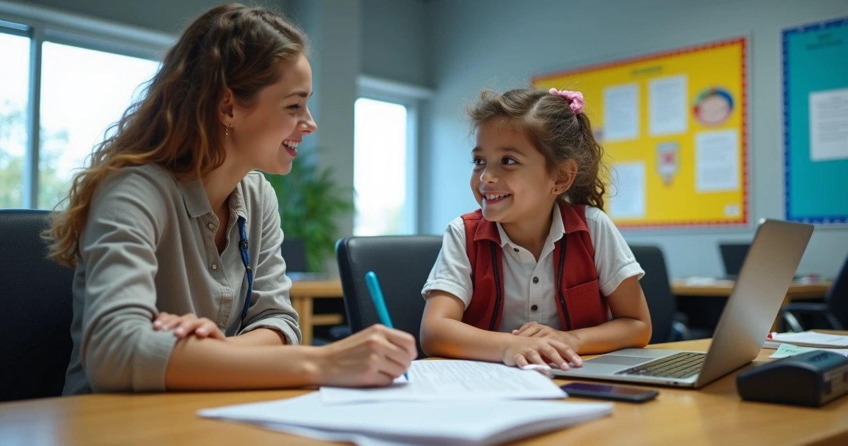 Funcionário de escola faz matrícula digital usando notebook 