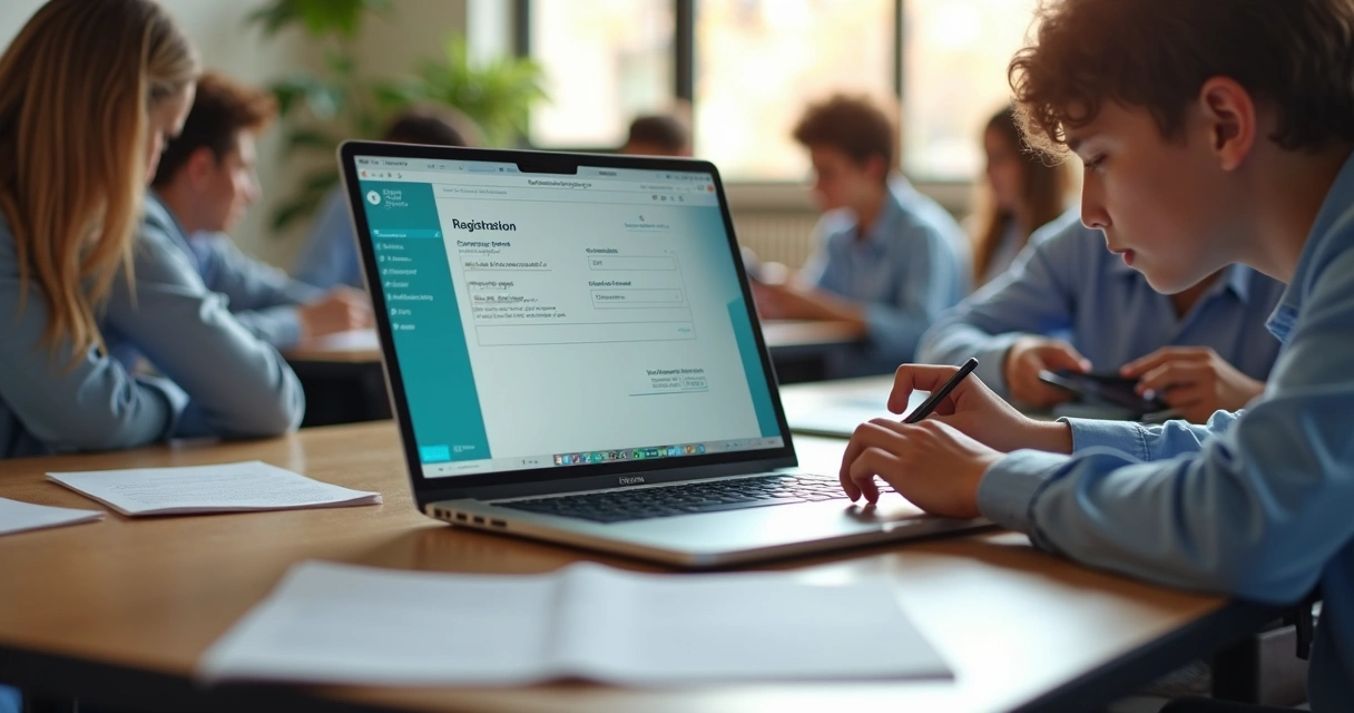 Tela de inscrição online com formulário preenchido em computador 