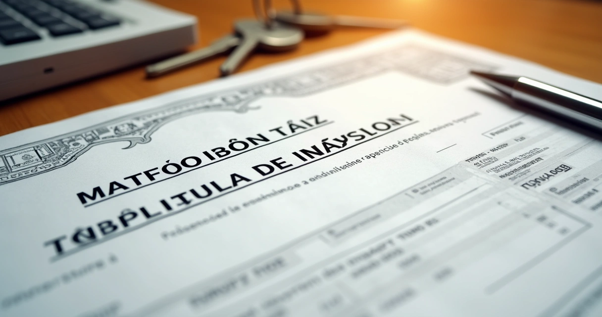 Documento de matrícula de imóvel com selo cartorial sobre mesa de madeira 