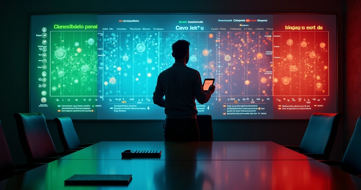 Gestor analisa matriz de clientes por margem de contribuição em painel luminoso 