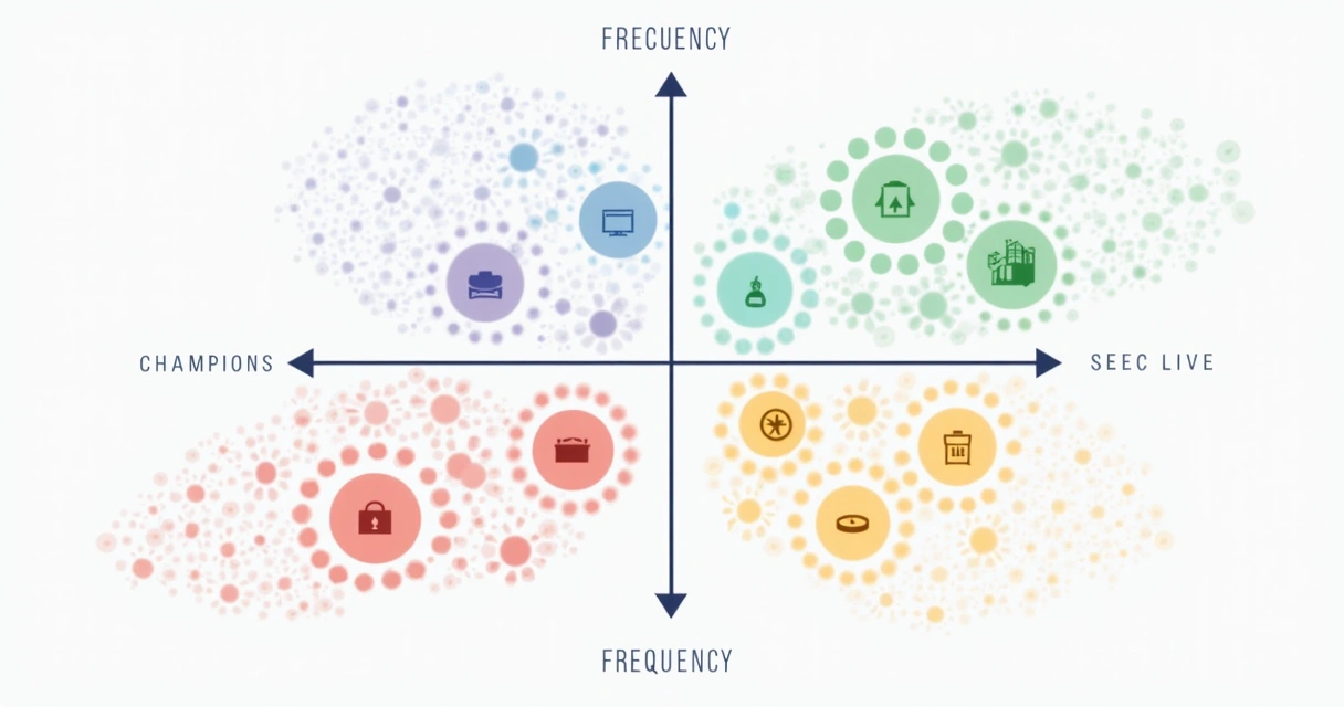 Matriz de clusters de clientes com base em recência, frequência e valor monetário 