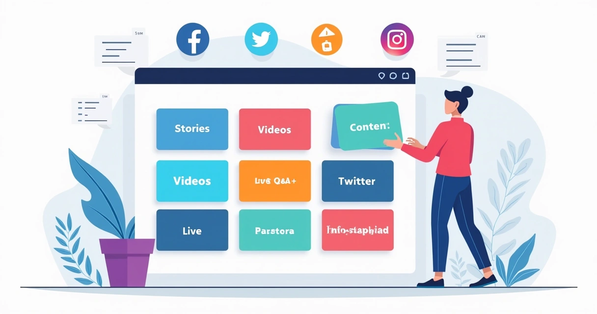 Matriz colorida com diferentes tipos de conteúdo digital 