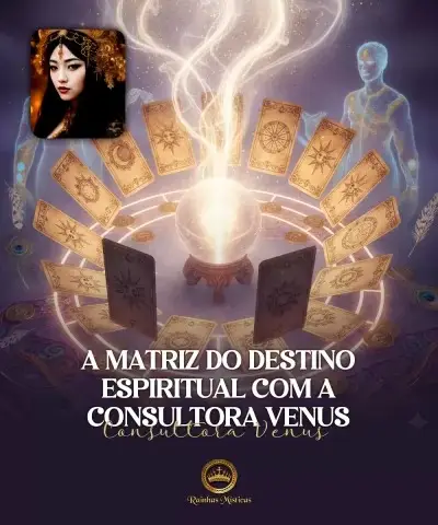 Tarot e cartas dispostas em círculo com luz espiritual na cena