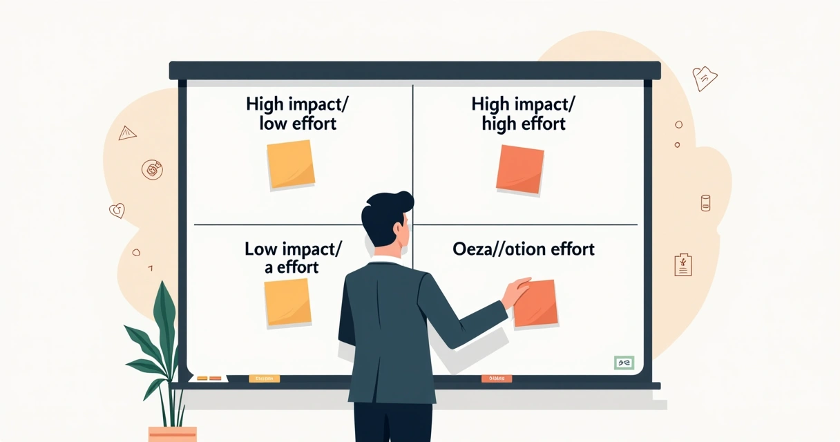 Gráfico de matriz impacto x esforço visualizando tarefas estratégicas. 