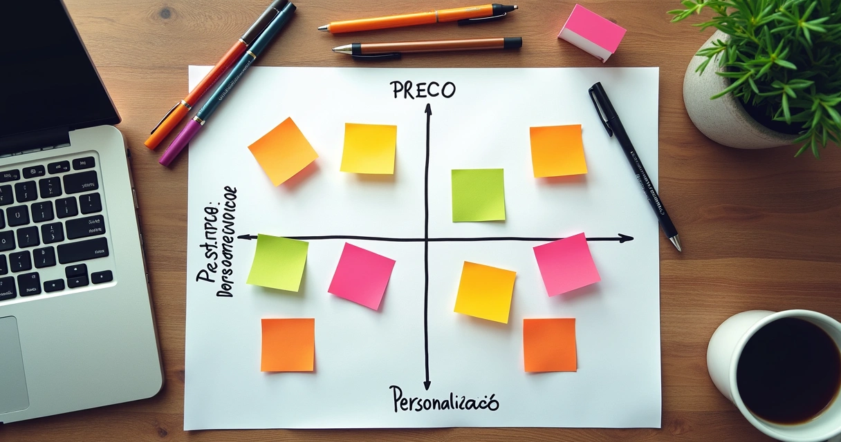 Matriz de posicionamento com quadrantes destacando serviços de diferentes características 
