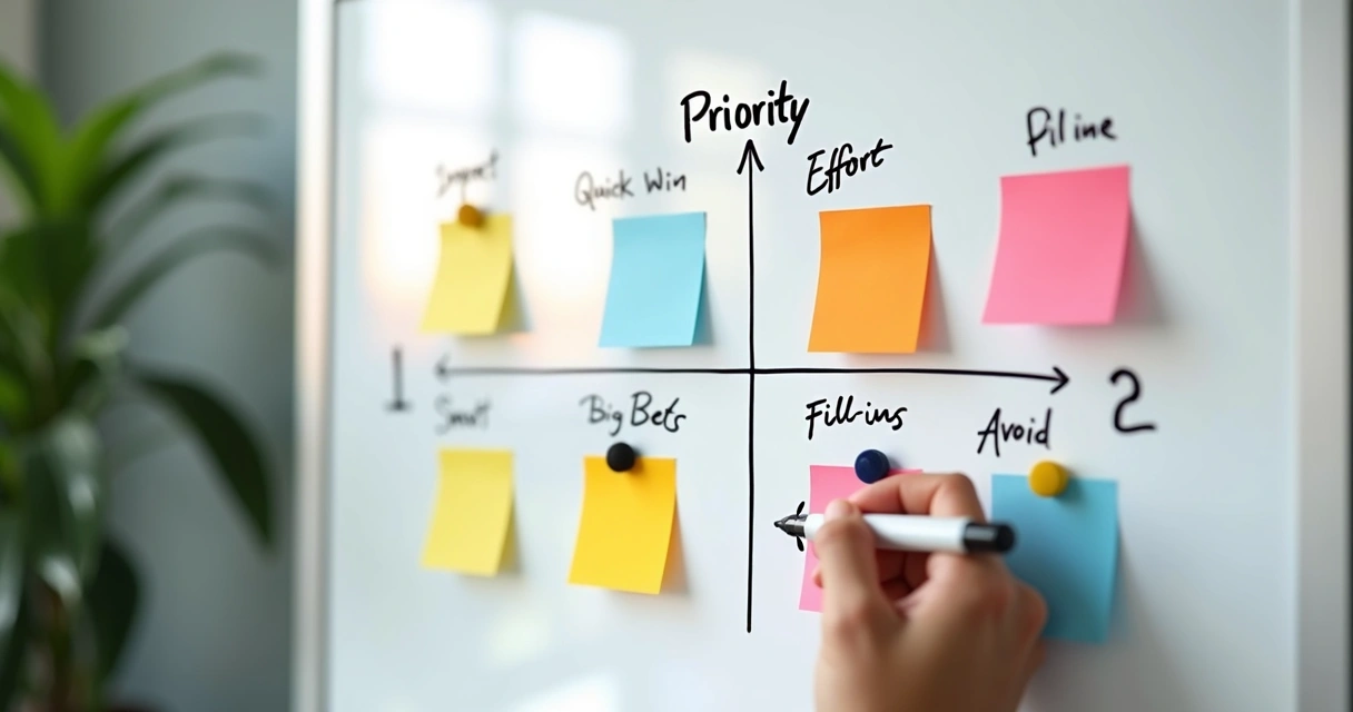 Matriz de priorização com impacto e esforço. 
