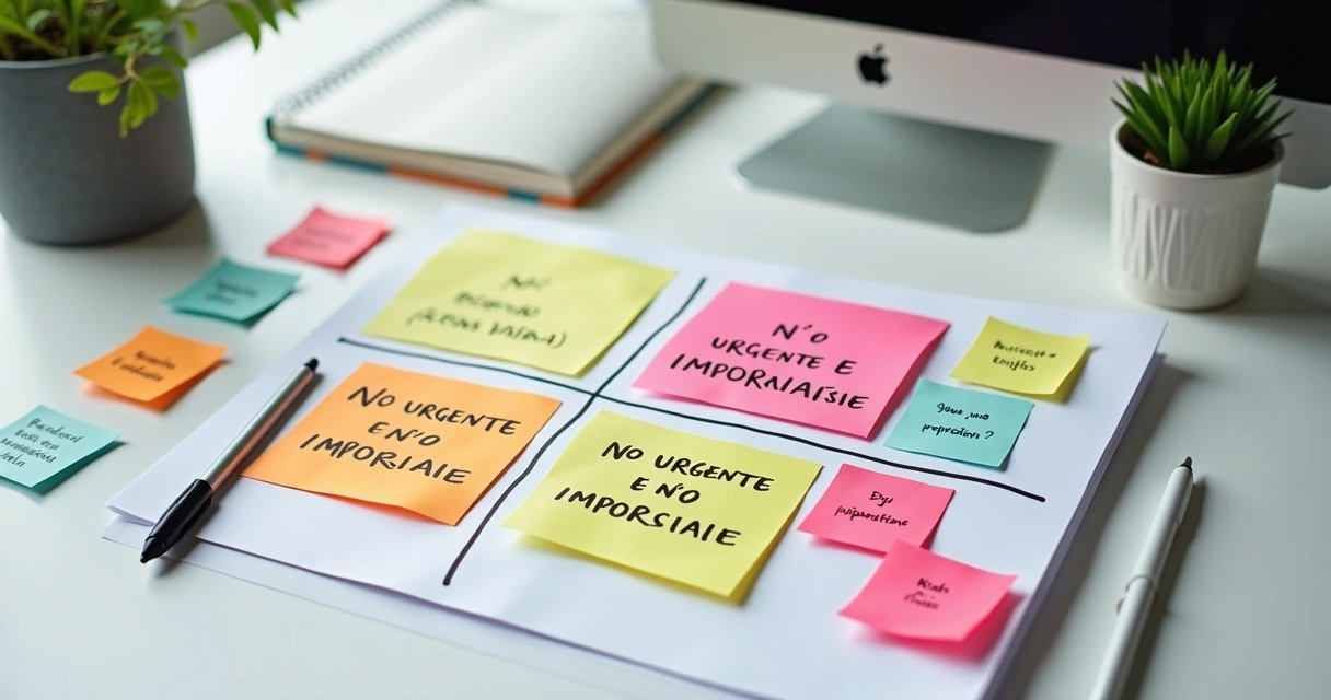 Matriz de priorização com tarefas comerciais divididas por urgência e importância