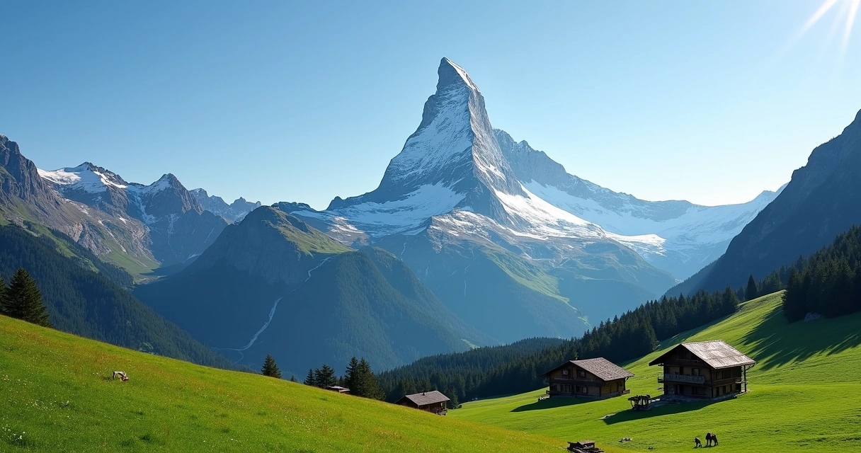 Matterhorn visto dos Alpes com céu azul claro 