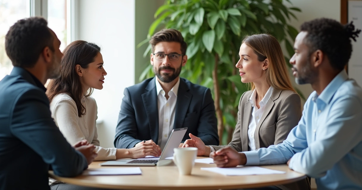 Group reaching a collaborative decision with calm expressions 