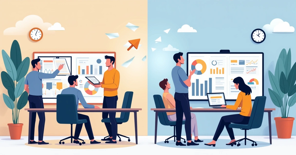 Dois estágios de maturidade comercial representados lado a lado 