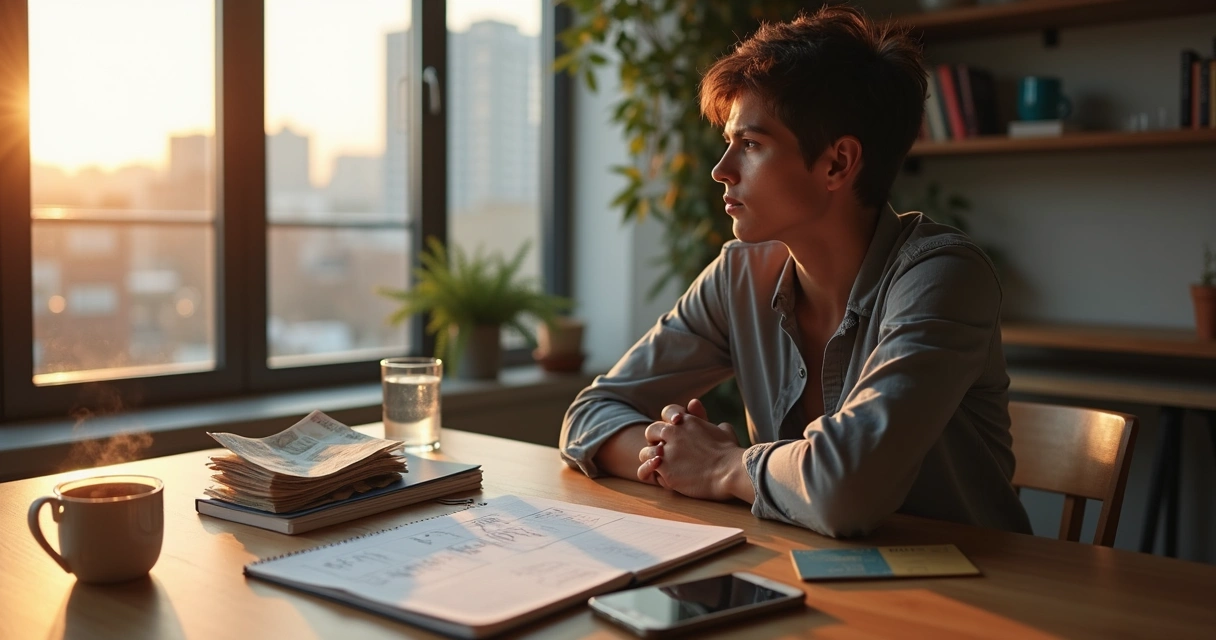 Pessoa refletindo antes de tomar uma decisão no dia a dia 