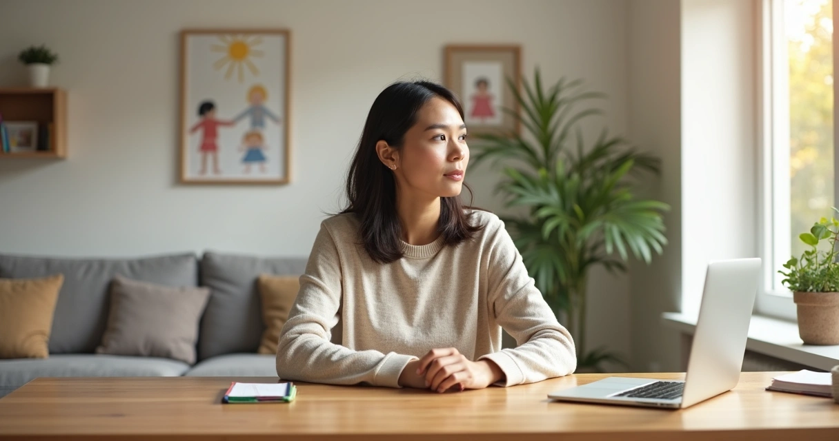 Pessoa calma em equilíbrio entre família e trabalho 