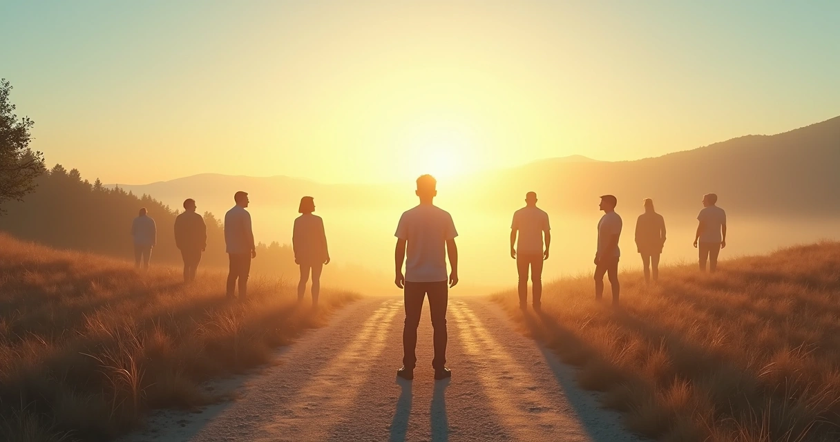 Pessoa em encruzilhada com sombras representando mitos sobre maturidade emocional 