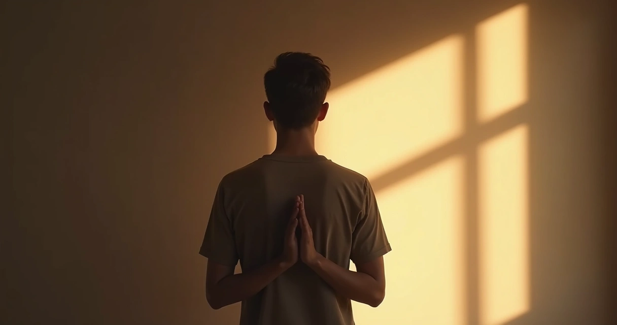 Pessoa refletindo diante de parede com sombra suave 